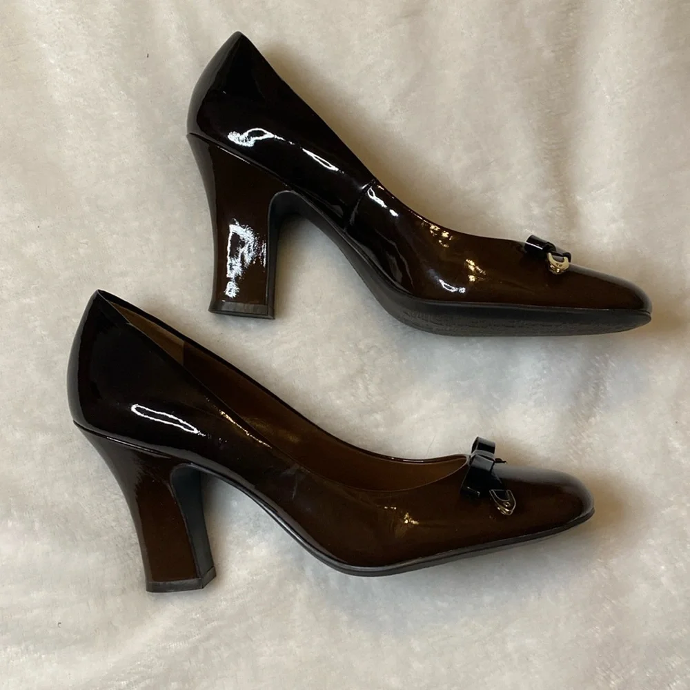Franco Sarto Brown Leather Pumps With Bow Sz 7.5